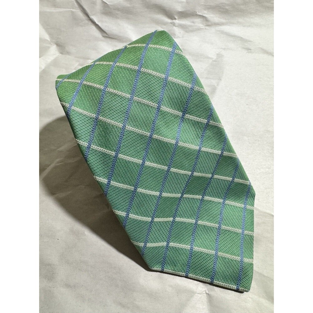Pink Thomas Pink Men’s 100% Silk Ivory & Green Striped Necktie 58” X 3.25”